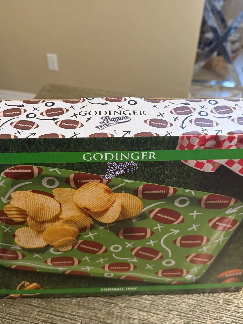 Godinger Green and Brown Football Print Serving Tray